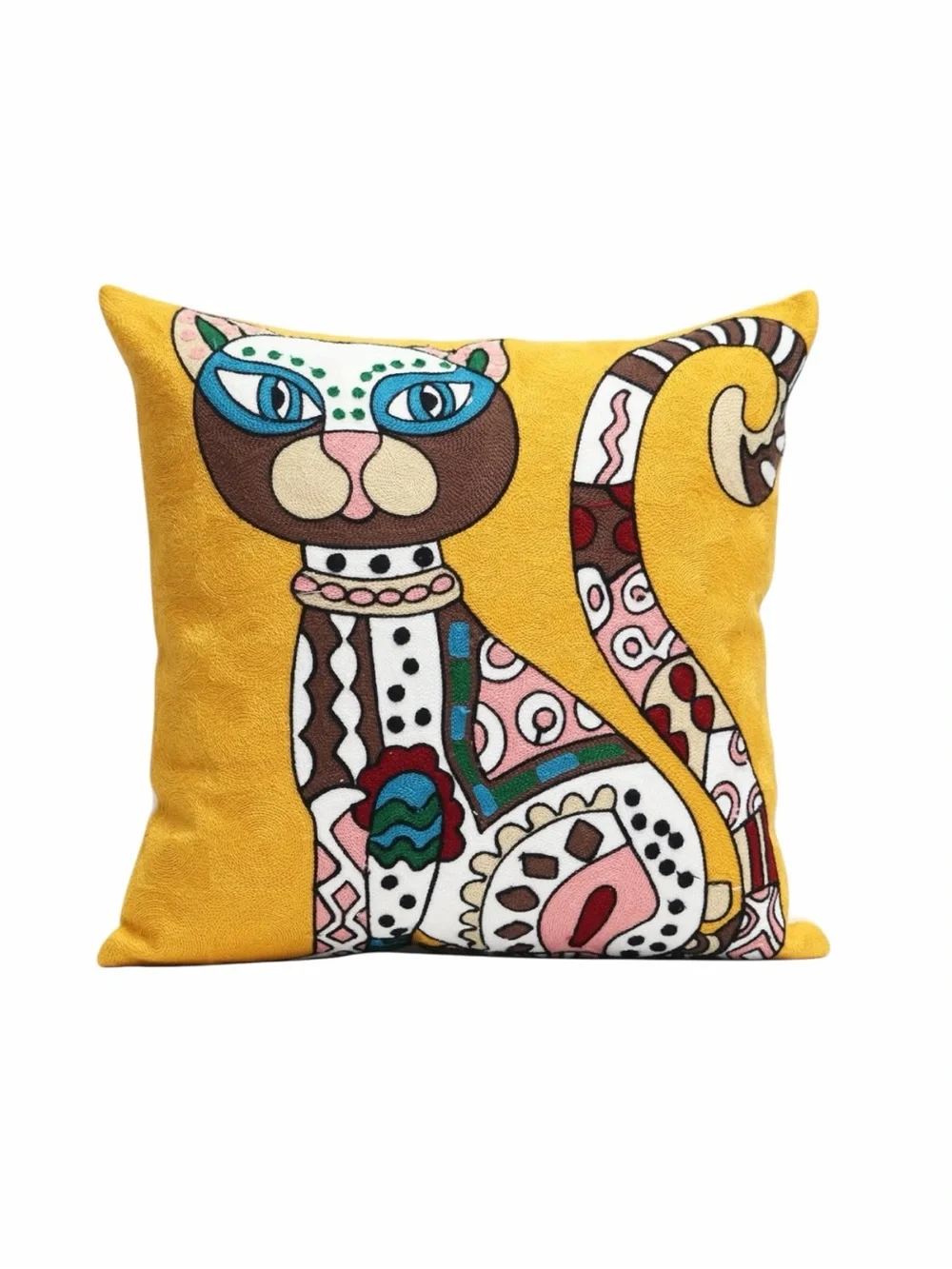 Egyptian Cat Mom Funky Hand Woven 18x18 Cat Pillow cover Yellow gift